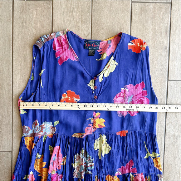 VTG GeeGee Babydoll Mini Dress Free Size Floral Chiffon 90 Y2K Oversized Boho - Picture 7 of 8